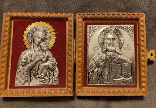 Russian Orthodox Icon?,  Mother Of God Two Sided Hinged Wooden Box Jesus Rare