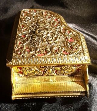 Vintage Hollywood Regency Red Ornate Gold Rose Piano Trinket Jewelry Music Box