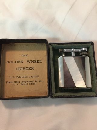 Vintage Golden Wheel Lift Arm Pocket Lighter With Box