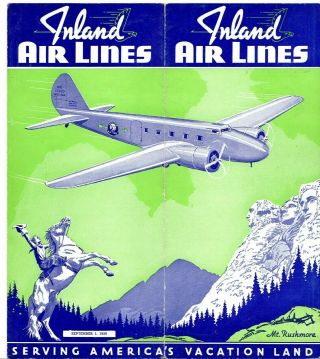 Inland Airlines Timetable Schedule 1939 Western