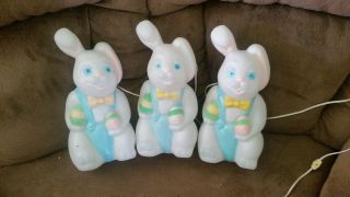3 Vintage Empire Easter Bunny Rabbit Plastic Blowmold Boy W/eggs