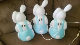 3 Vintage EMPIRE Easter Bunny Rabbit Plastic BLOWMOLD Boy w/Eggs 2