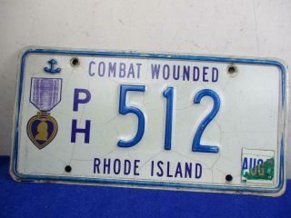 Rare R.  I.  Purple Heart Ph Combat Wounded License Plate 512 (a21)