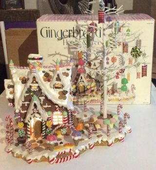 Costco Gingerbread Lighted House & Tree W/candy Ornaments Ib Good P/o Vntg Cond