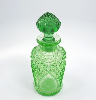 Vintage Green Glass Perfume Bottle With Stopper,  6 3/8 "
