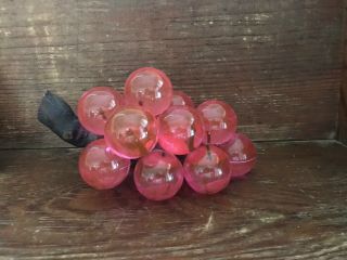 Vintage Mcm Pink Fuchsia Lucite Acrylic Glass Grapes Cluster