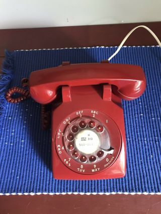 Vintage 1960 Western Electric Red Rotary Dial Desktop Telephone