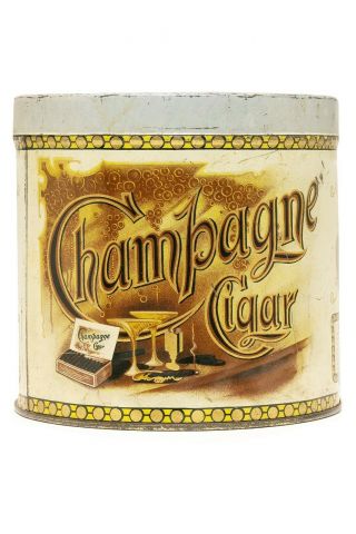 Rare 1920s " Champagne " Round Litho 50 Cigar Tin In