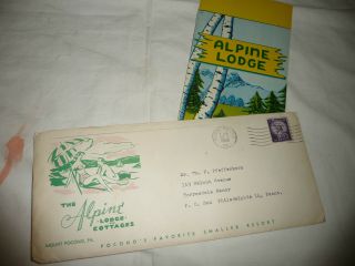 513e Ephemera 1956 Mailing Pack Travel Brochure Alpine Lodge & Cottage Pocono Pa