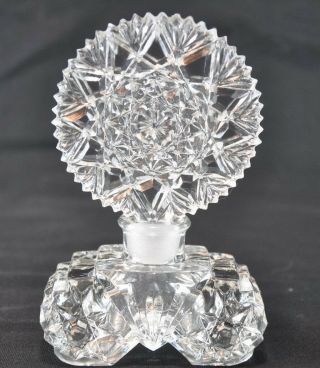 Vintage Czech Cut Crystal Perfume Bottle W/cut Flat Round Stopper,  5 " T X 3 1/4 "