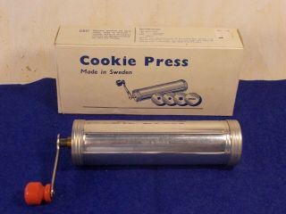 Vintage Swedish Metal Sveico Hand Crank Cookie Press Box