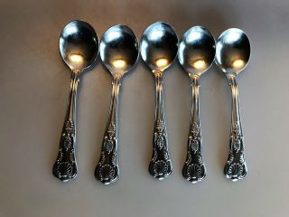 5 Reed & Barton Kings Shell Hotel Plated Silver Round Soup Spoons Fairmont Sf