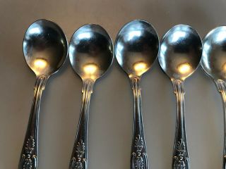 5 REED & BARTON KINGS SHELL HOTEL PLATED SILVER ROUND SOUP SPOONS FAIRMONT SF 3