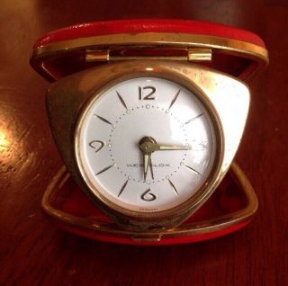 Vintage Westclox Cowhide Travel Clock Alarm Wind Up