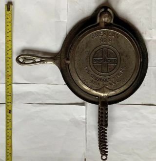 Antique Griswold Cast Iron Stove Top Waffle Maker 8 - Complete - Usa 1908