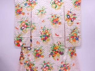 69167 Japanese Kimono / Vintage Furisode / Embroidery /floral Cart