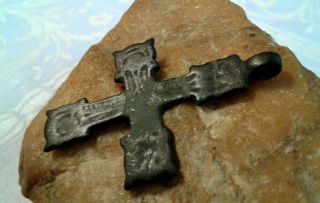 Rare Antique Medieval Viking - Age Large Bronze Byzantine Cross C.  13th Century