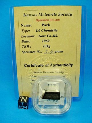 1969,  Park L6 Chondrite Meteorite,  Gove Co. ,  Kansas USA 3.  4 grams,  Very Rare 4