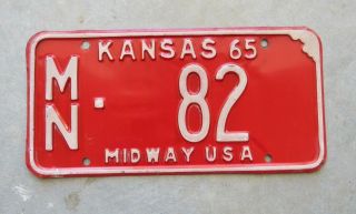 1965 Marion County Kansas License Plate Mn - 82 Passenger Car Man Cave Chevy Ford