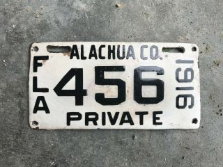 Alachua County Florida 1916 License Plate 456 Porcelain Prestate Municipal