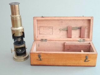Antique Vintage Brass Drum Barrel Pocket Student Field Cased Microscope Lizars