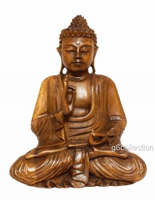 12 " Wooden Serene Meditating Buddha Art Statue Hand Carved Sculpture Wood Decor