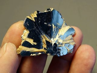 Rare,  2 ",  Large,  Fine,  Mirror Luster Silver Hematite Crystal,  Golden Rutile,  Brazil
