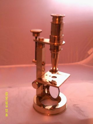 Vintage Brass,  Compound,  Short (6.  5 Inch) 100x Field/student Microscope