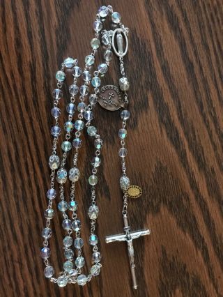 Vintage CREED Rosary,  Sterling Silver,  gorgeous AB Crystal Beads,  extra medal 2