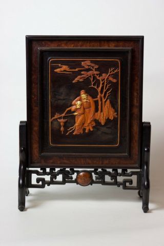 Chinese Carved Wood Screen Of Father And Child,  China