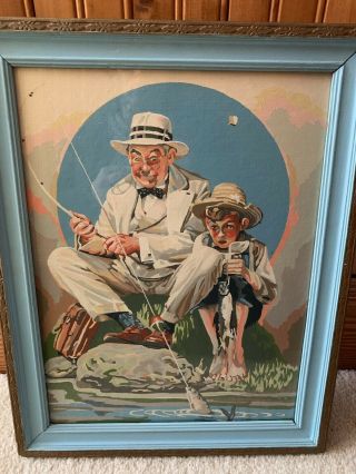 Norman Rockwell Fishing Paint By Number Pbn Vintage Rare 