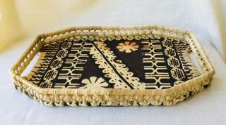 Vintage Tapa Cloth Hawaiian Polynesian Tiki Bar Luau Tray Kapa Barkcloth