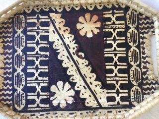 Vintage Tapa Cloth Hawaiian Polynesian Tiki Bar Luau Tray Kapa Barkcloth 3