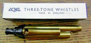Vtg Acme England Three Tone Brass Whistle Train Rr W/ Box