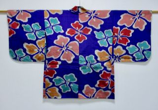 Japanese Kimono Silk Antique Haori / Meisen / Blue / Silk Fabric /322