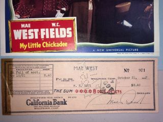 Mae West Signed Check California Bank And Movie Poster 7 " X9 "