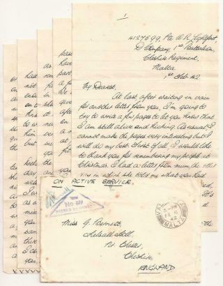 Rare Wwii British Letter.  Siege Of Malta 1942.  Cheshire Regiment.  Censored Cover