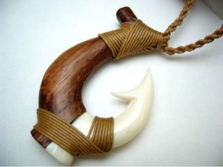 Koa Wood Hawaiian Jewelry Fish Hook Pendant Choker/necklace 45006