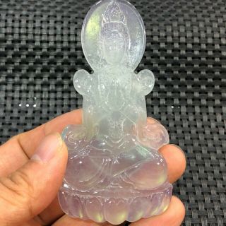 Chinese Handwork Collectible White Ice Jadeite Jade Bodhisattva Amulet Pendant