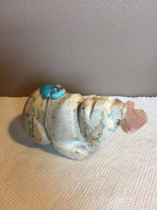 Zuni Fetish Marble Bear With Fish