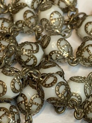 † Stunning Vintage Fully Filigree Capped Caged Milk White Glass Rosary Rosario†