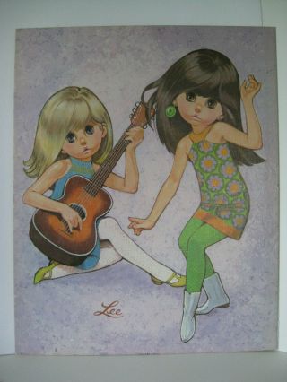 Vintage Girls Go Go Lee Print Big Eyes Guitar Dancing Picture 16 " X 20 "