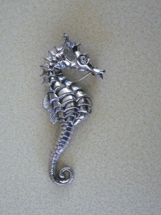 Vintage Beau Sterling Silver Seahorse Pin Brooch 2.  5 " Ocean Theme Art Deco