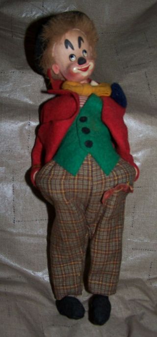 Vintage Made In Spain Roldan Klumpe Artist Painted Felt Cloth Doll ”clown Hobo”