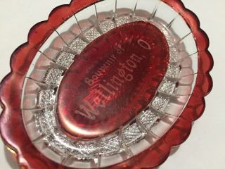 Vtg Ruby Flash Glass Souvenir Of Wellington Ohio Small Candy Dish