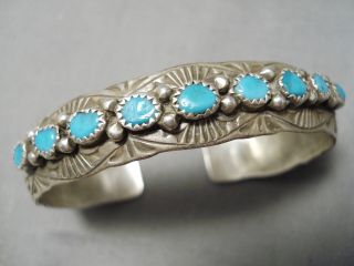 Detailed Vintage Navajo Turquoise Sterling Silver Native American Bracelet