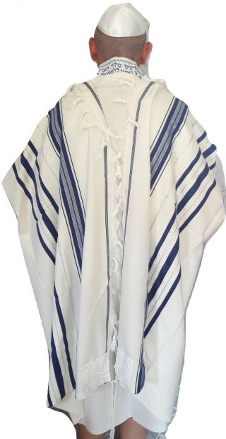 Kosher Tallit Talis Prayer Shawl 100 Wool 47x67 " /120x170cm Blue&silver Stripes