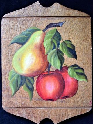 Wood Wall Plaque Hand Painted Fruit Kitsch Kitschy Mid Century Kitchen Wall Art
