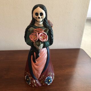 Day Of The Dead Folk Art Clay Hand Painted Figurine 10” X 5” Peru