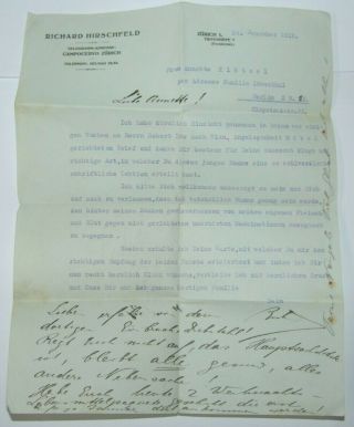 Jewish Judaica Zurich Switzerland To Berlin Germany Hirschfeld Letter Manuscript